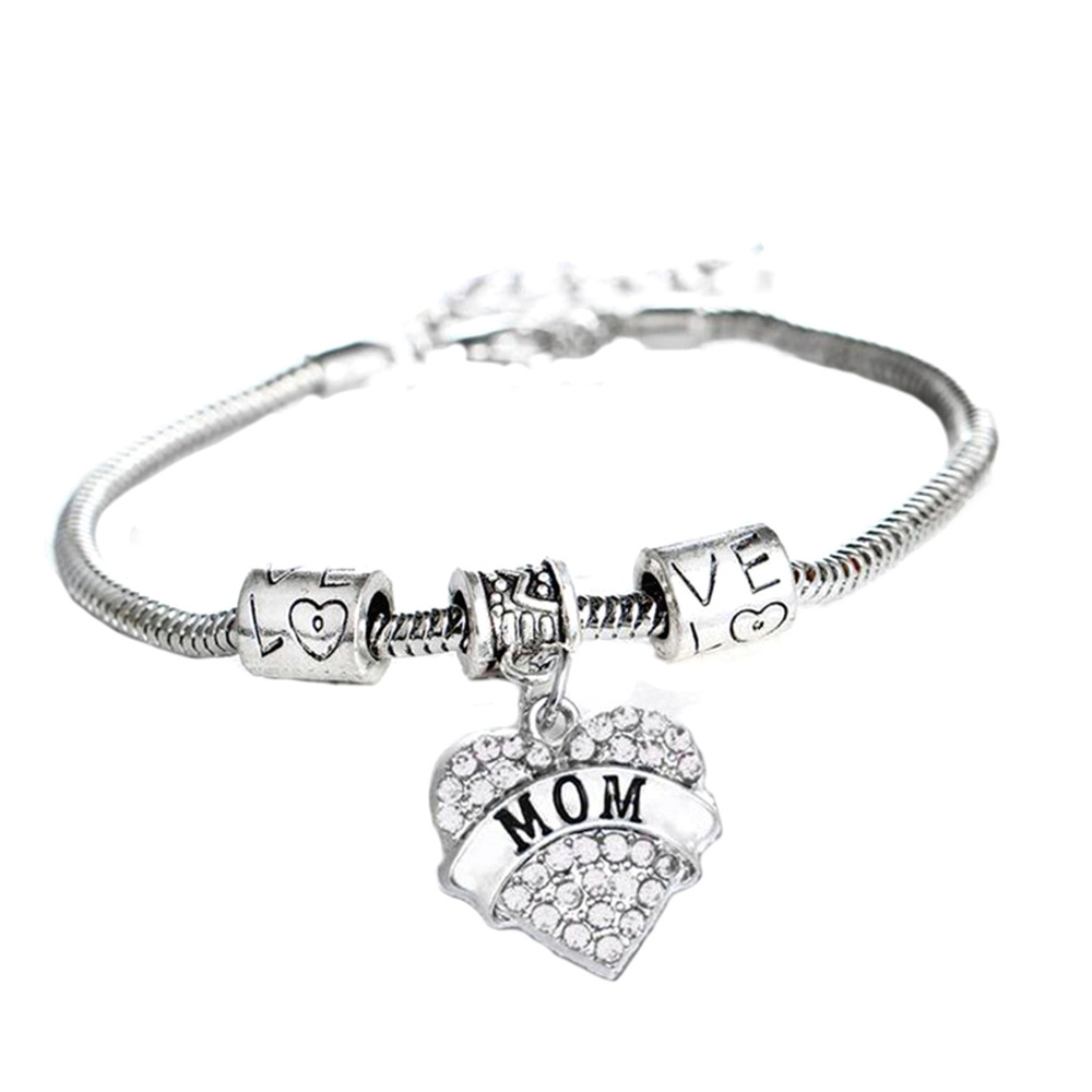 Mom Mother Heart Slider Crystal Bracelet 412